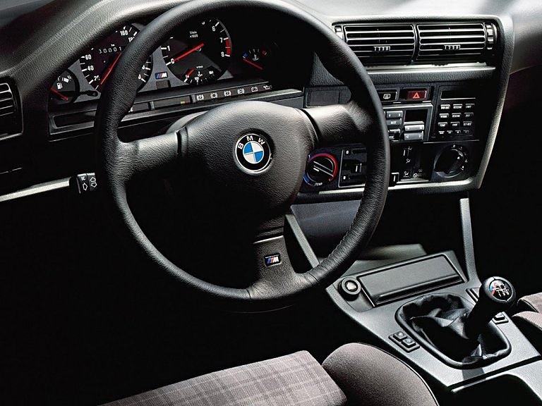 The E30 M3 cockpit, its centre console angled towards the driver