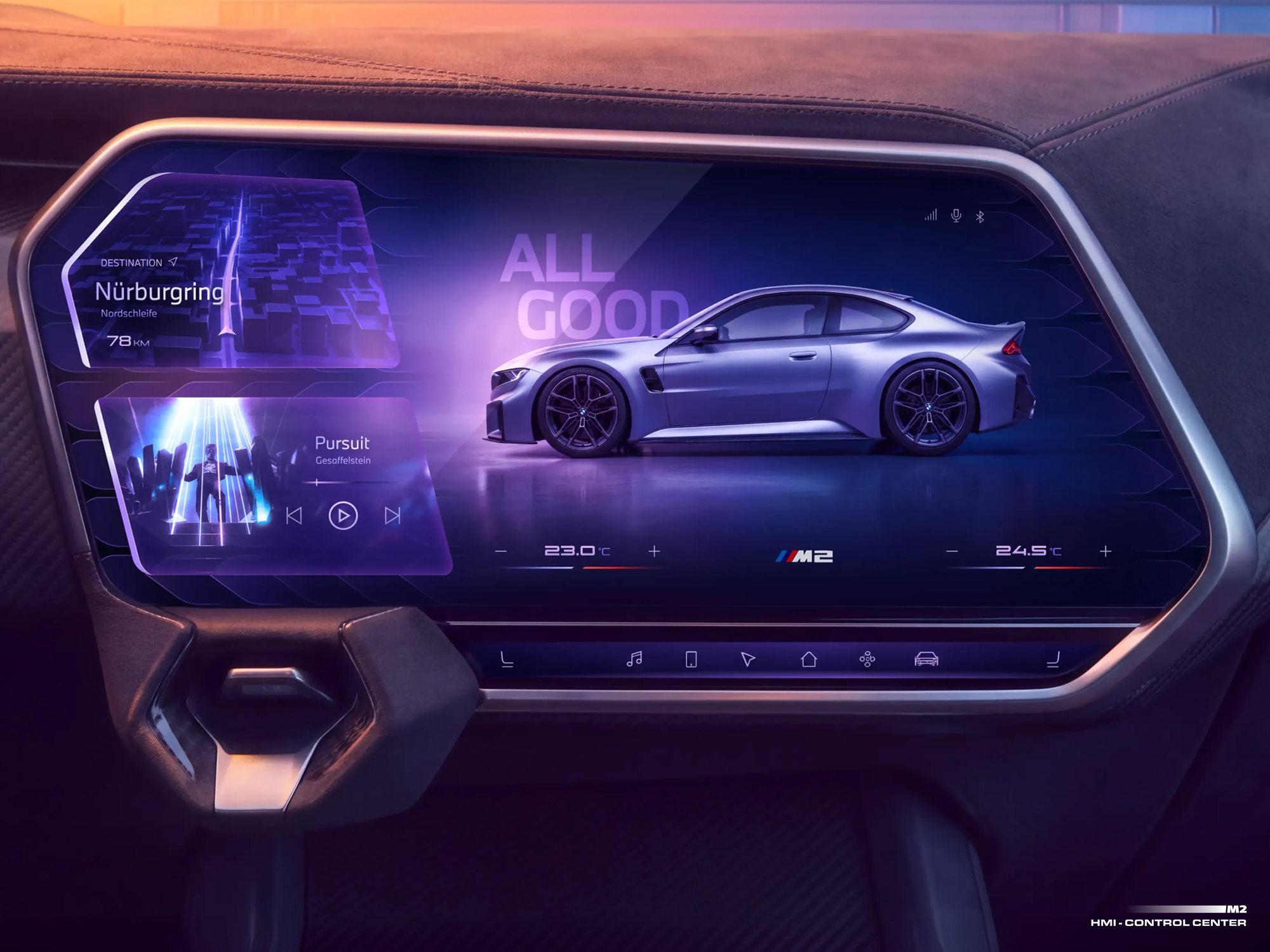 The control center in situ, the panoramic screen turned towards the driver