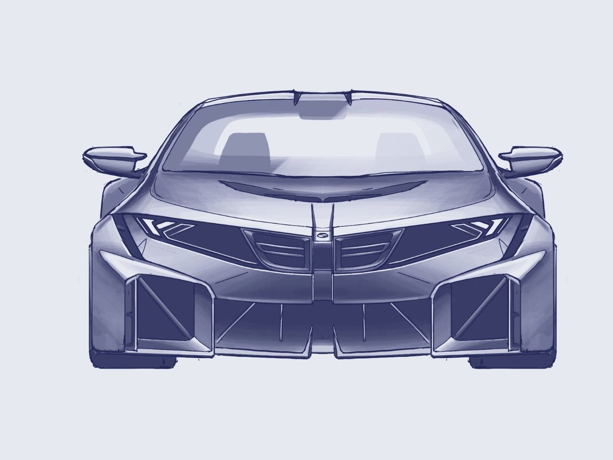 Refined sketch, the front view