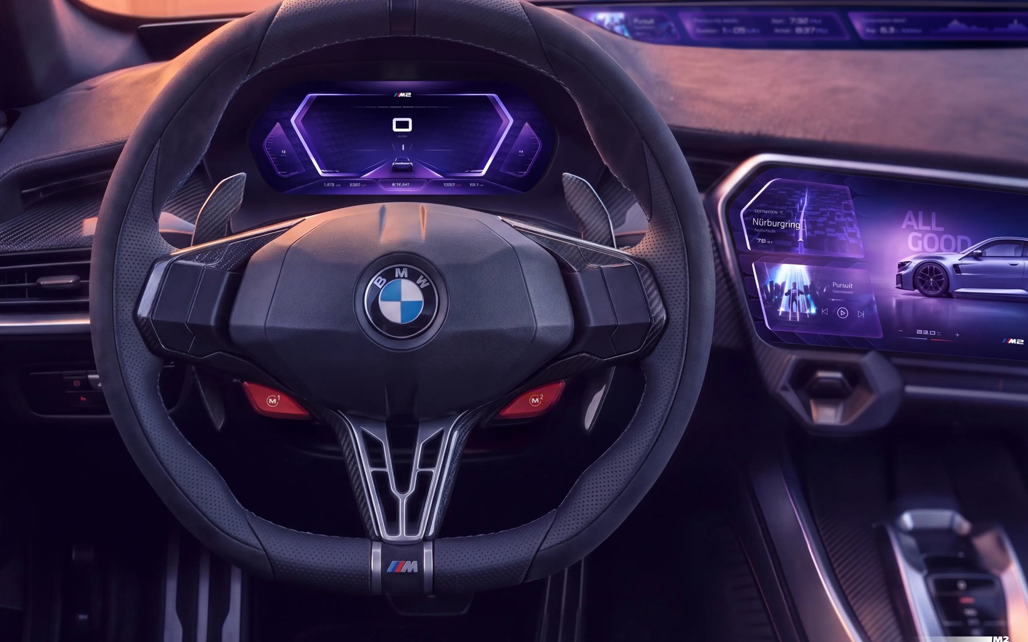 Cockpit render, behind the wheel