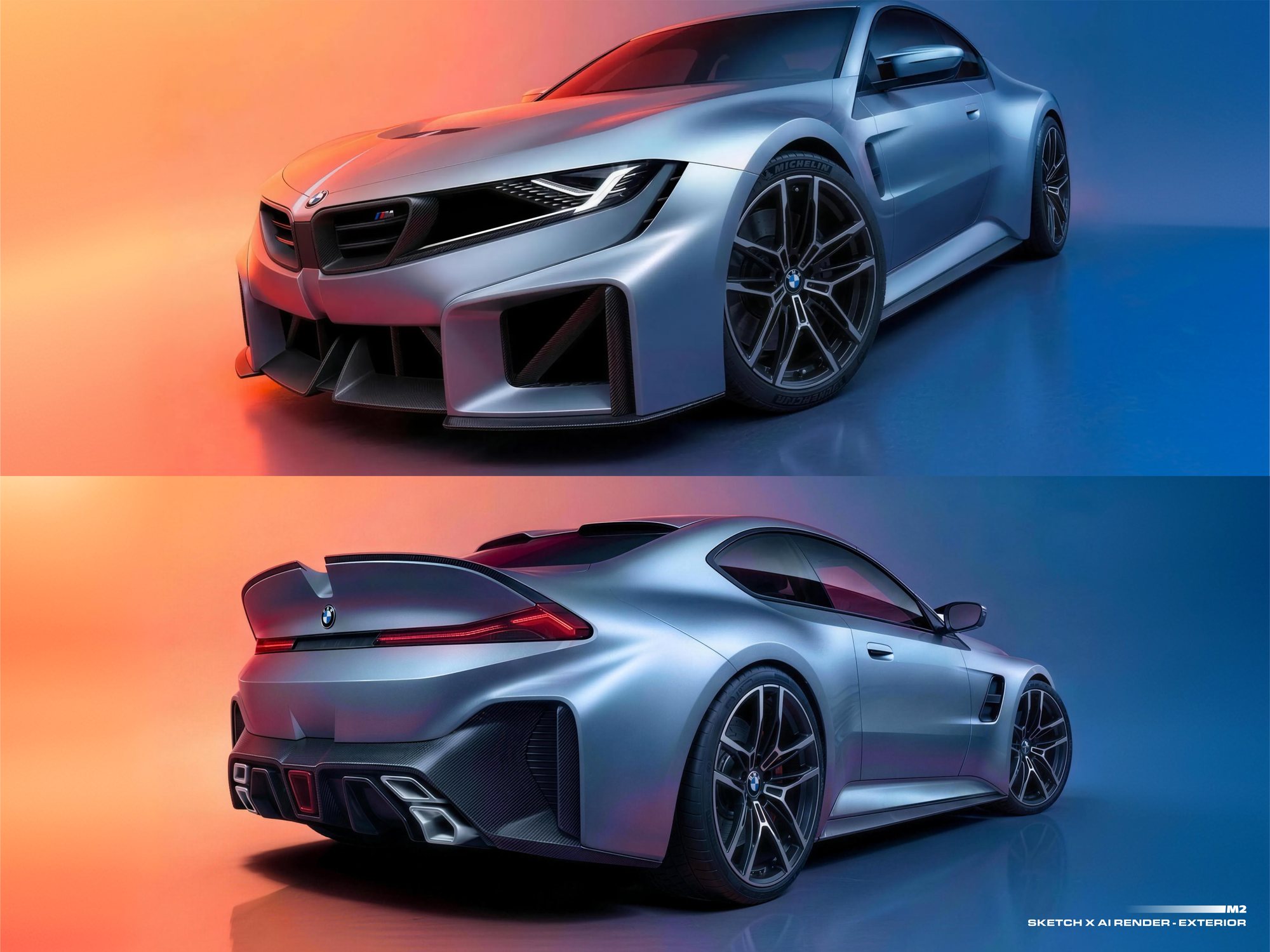 Exterior, front and rear three-quarter renders