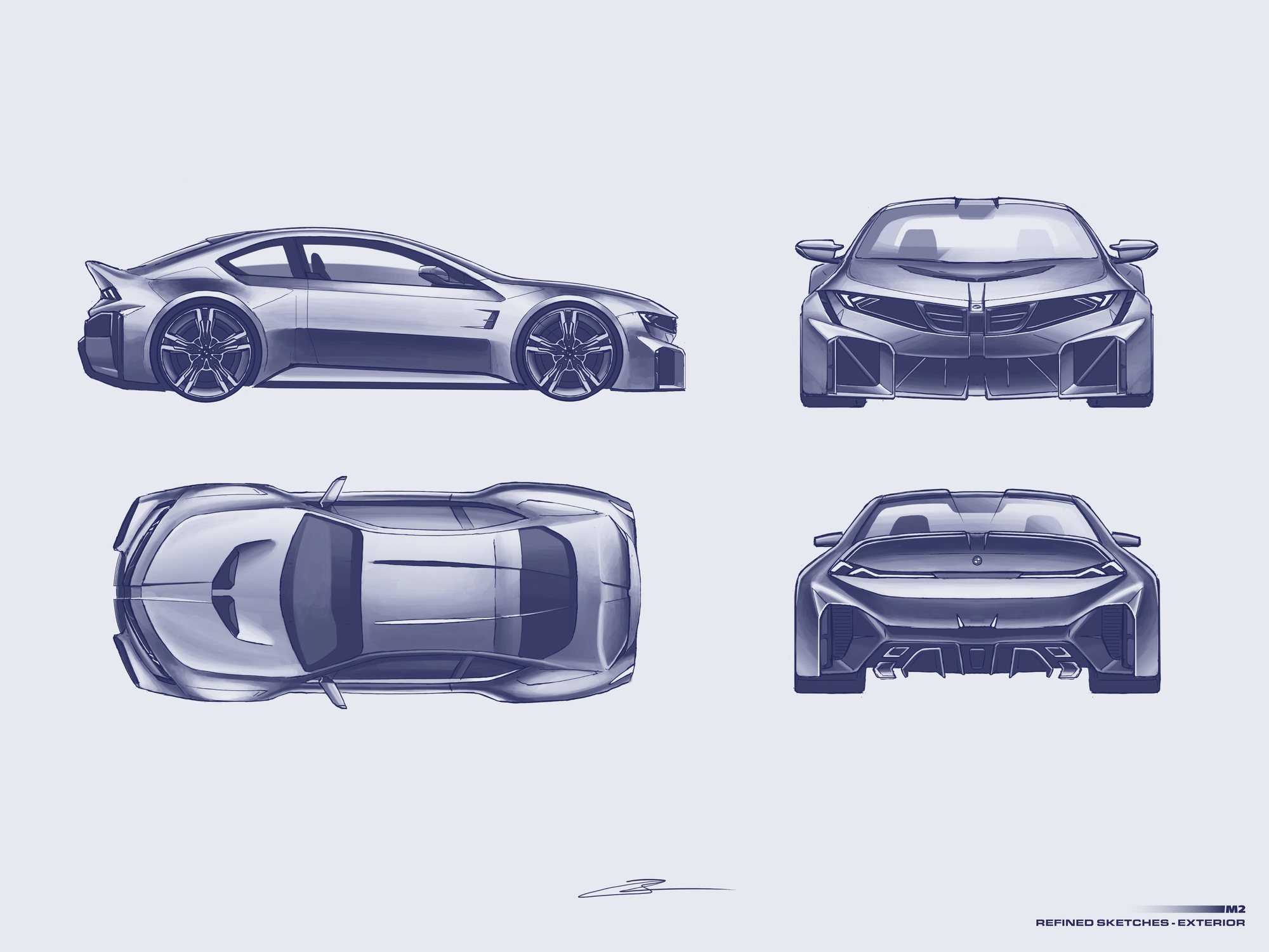 Refined exterior sketches, four views