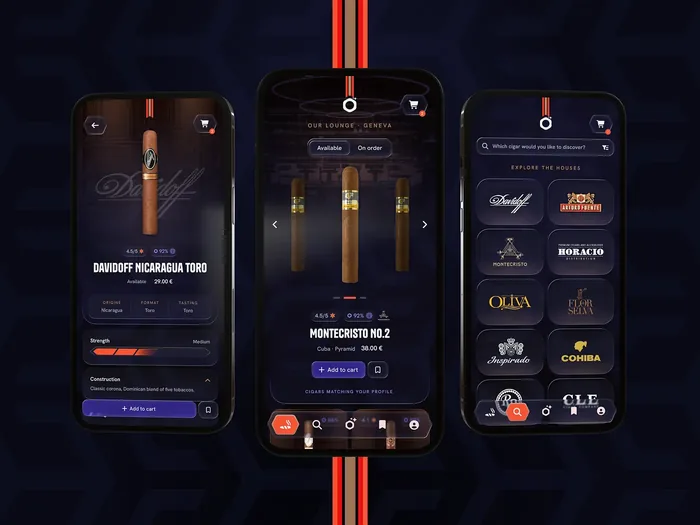 Cigar Advisor, lounge mobile app UI